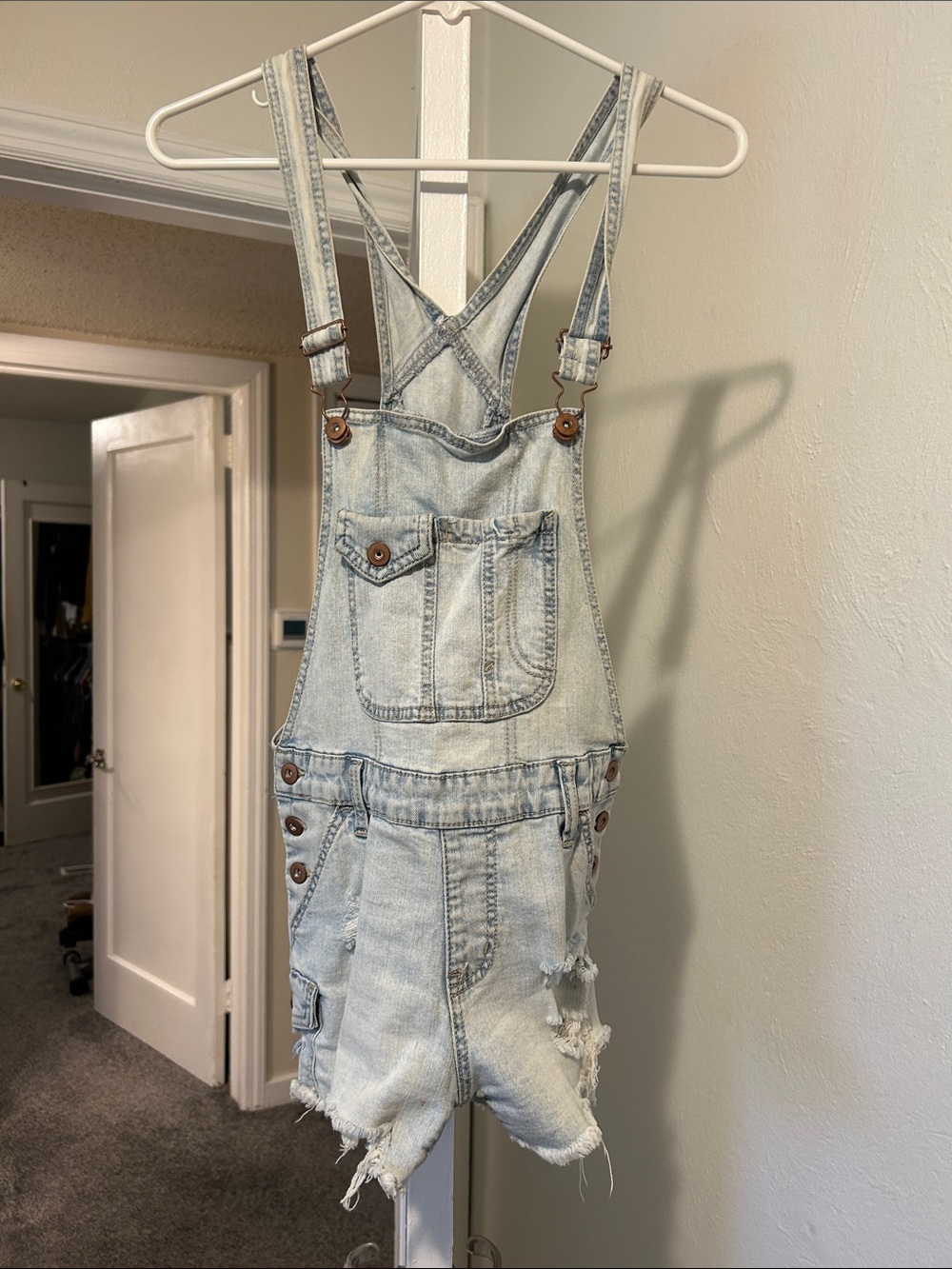 No Boundaries Light Wash Denim Short Overalls